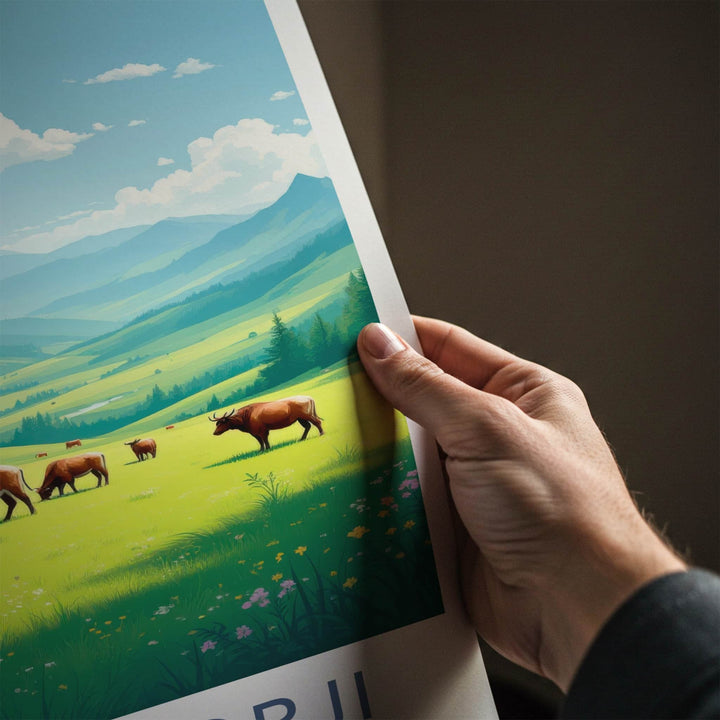Jigme Dorji National Park Poster - Bhutan Travel Art - Cattle Grazing Valley Home Decor