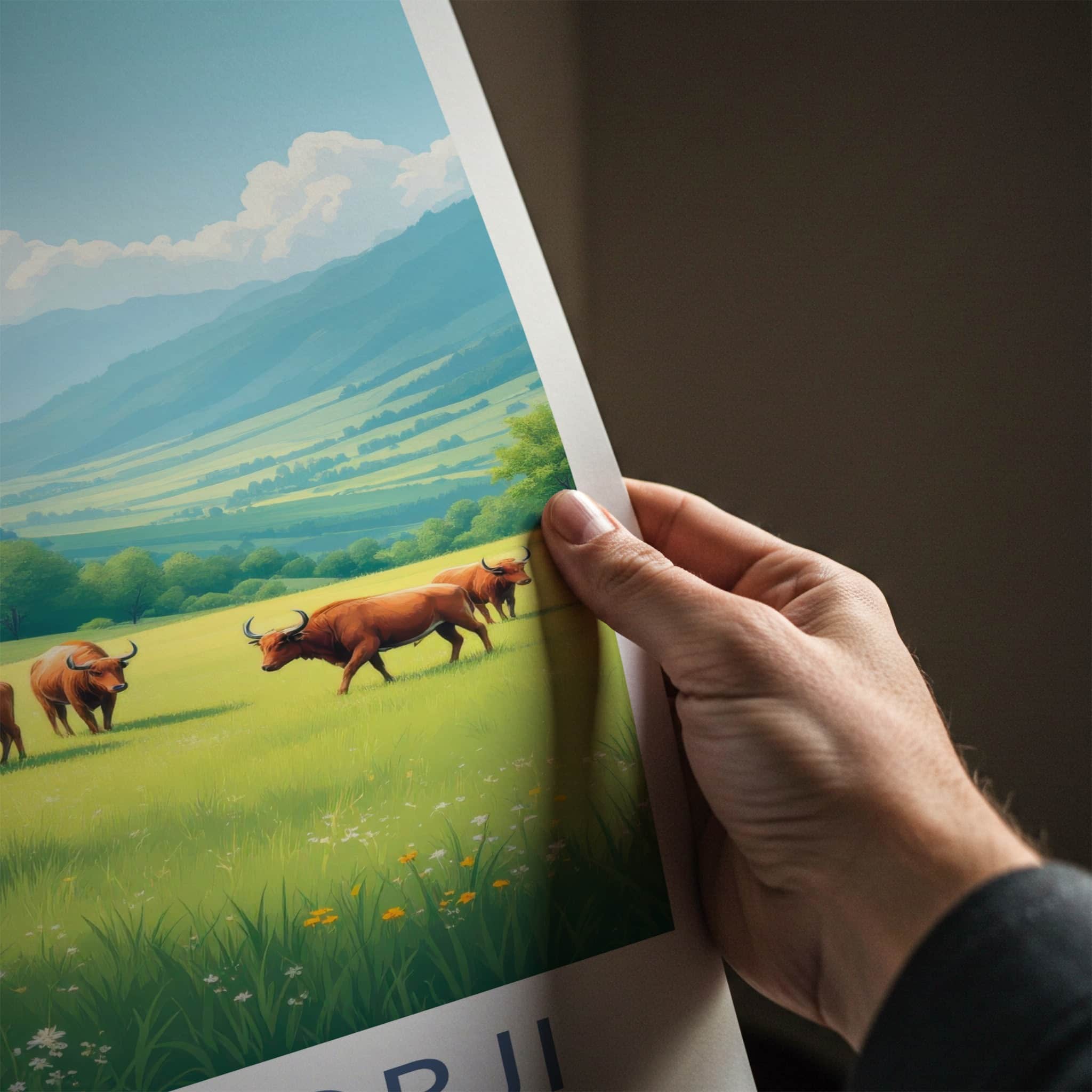 Jigme Dorji Poster - Bhutan Travel Art - Grazing Mountain Valley Home Decor