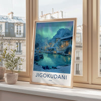 Jigokudani Poster - Japan Travel Art - Northern Lights Onsen Home Decor