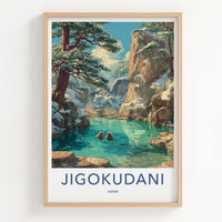 Jigokudani Poster - Japan Travel Art - Snow Monkeys Bathing Home Decor