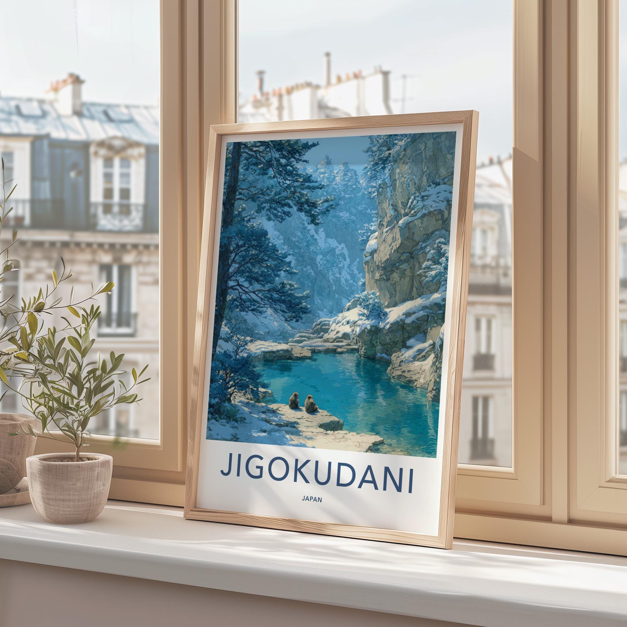 Jigokudani Poster - Japan Travel Art - Snow Monkeys Spring Wall Decor