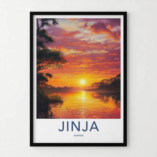 Jinja Poster - Uganda Travel Art - Glowing River Sunset Home Decor