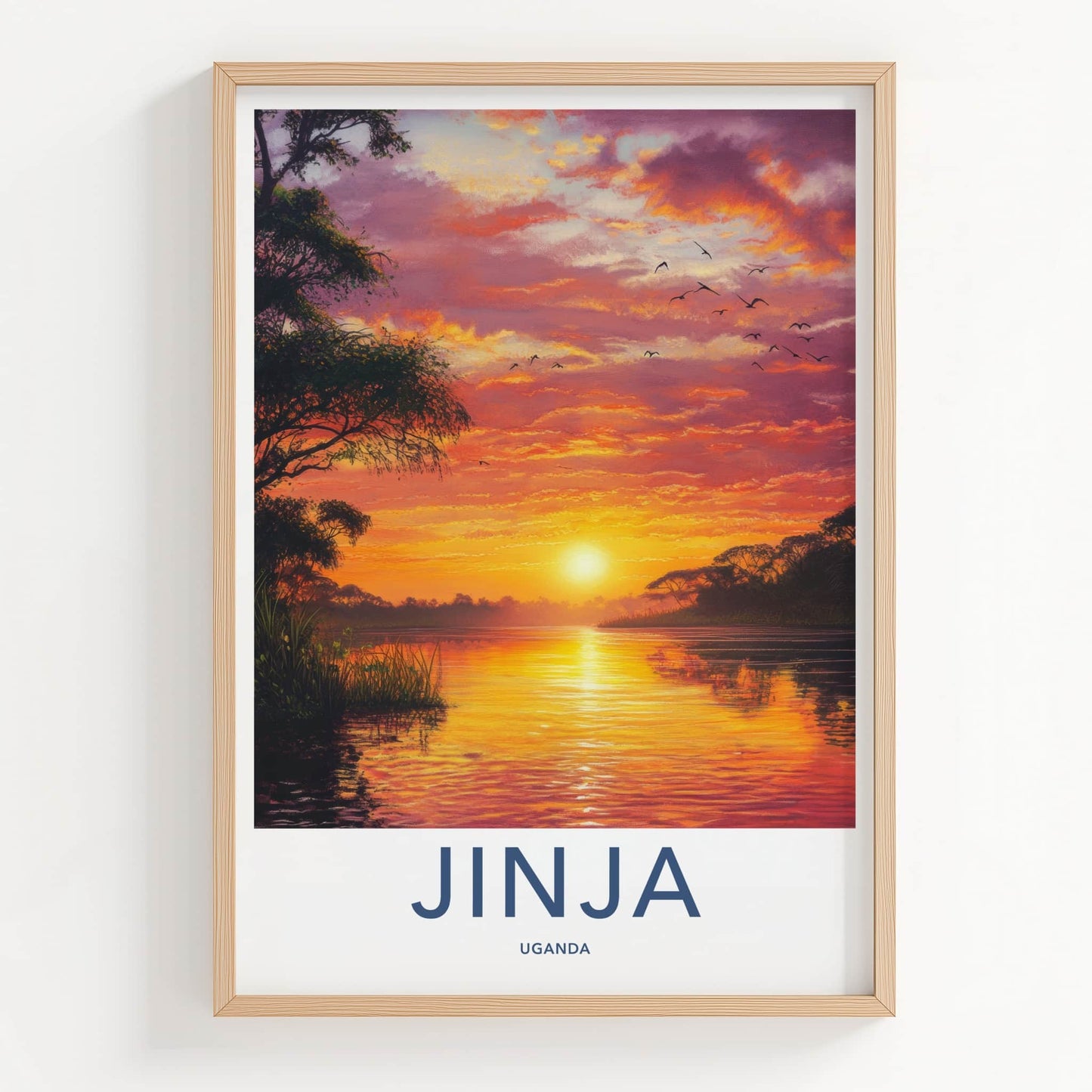 Jinja Poster - Uganda Travel Art - Glowing River Sunset Home Decor