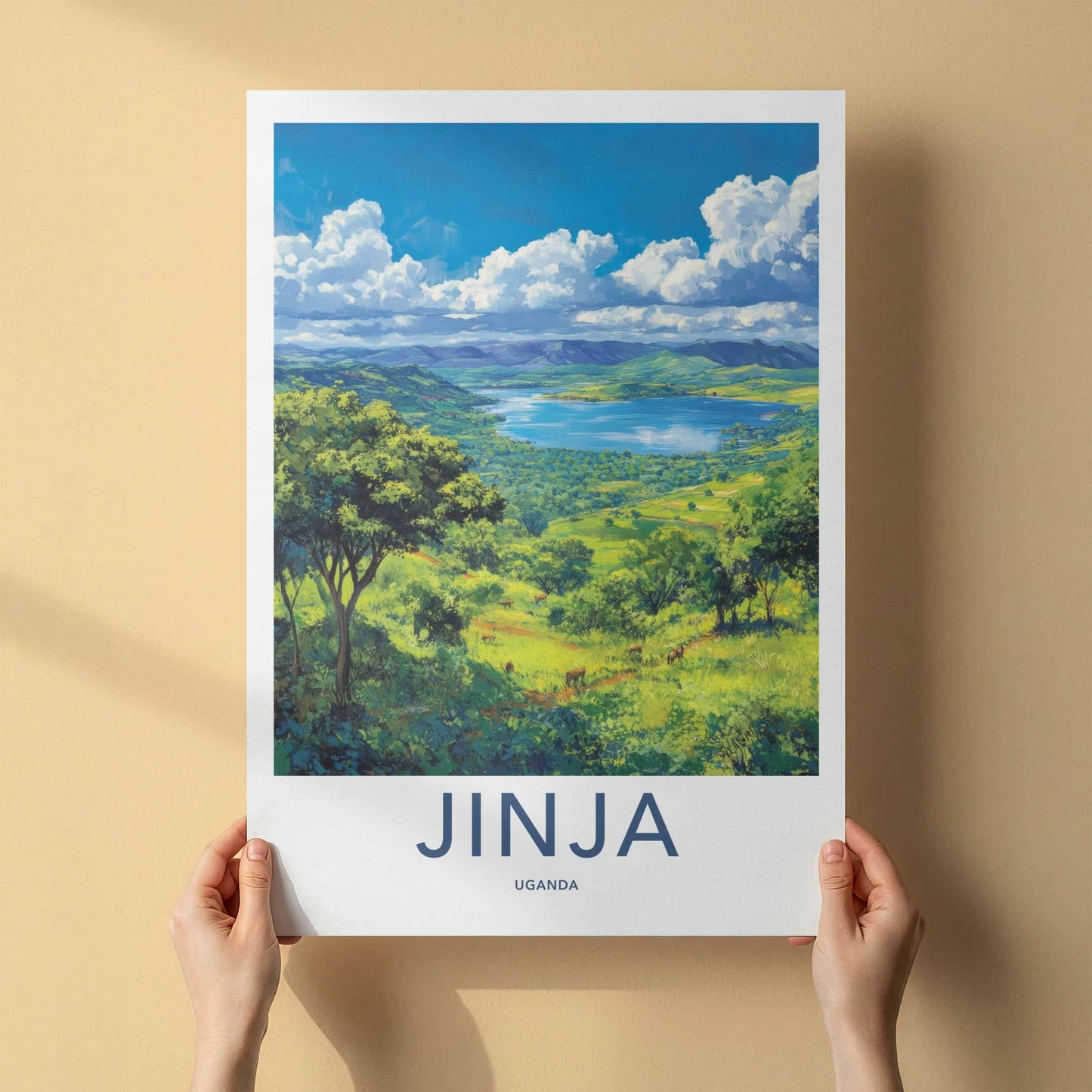 Jinja Poster - Uganda Travel Art - Serene Lake Landscape Home Decor