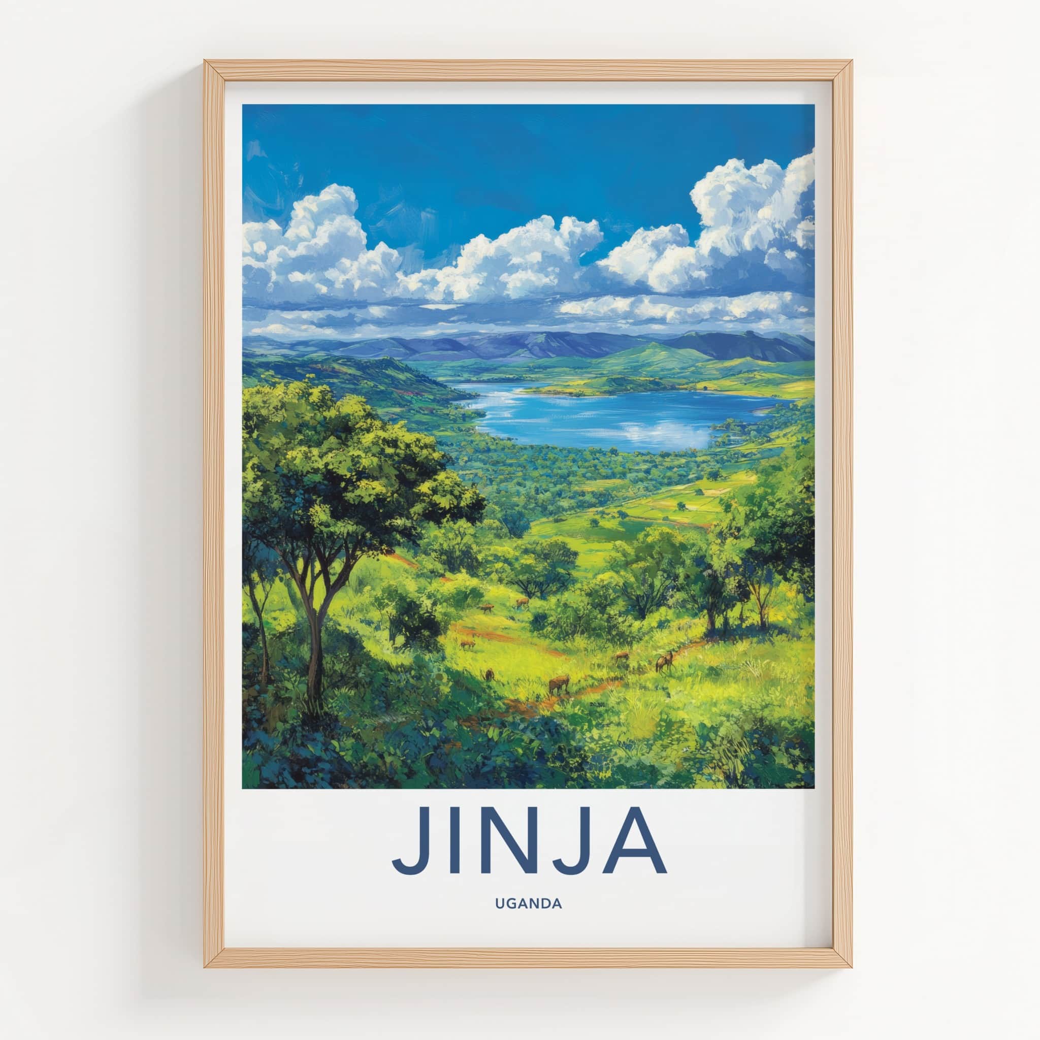 Jinja Poster - Uganda Travel Art - Serene Lake Landscape Home Decor