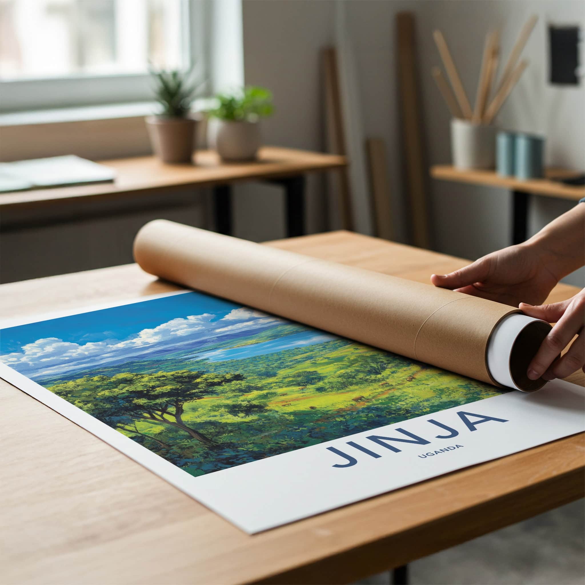 Jinja Poster - Uganda Travel Art - Serene Lake Landscape Home Decor