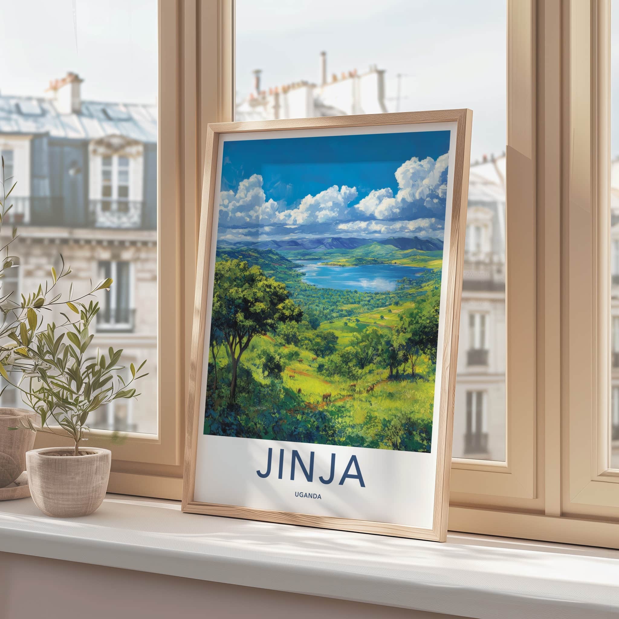 Jinja Poster - Uganda Travel Art - Serene Lake Landscape Home Decor