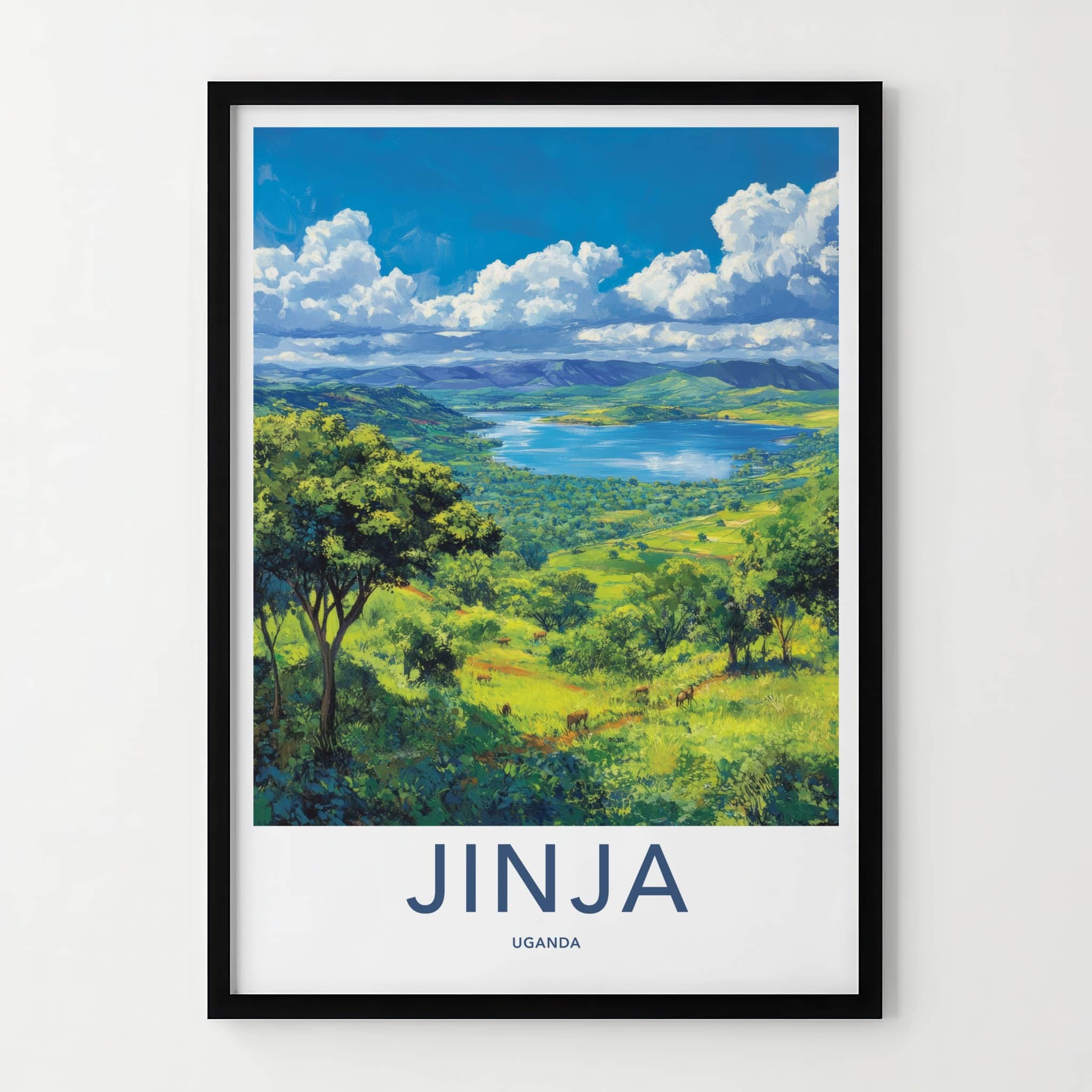 Jinja Poster - Uganda Travel Art - Serene Lake Landscape Home Decor