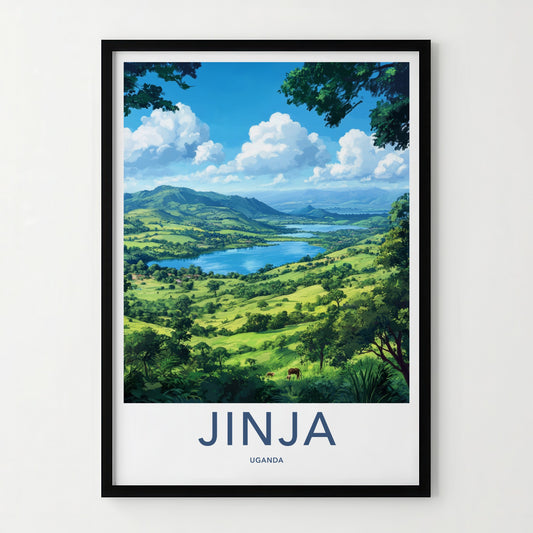Jinja Poster - Uganda Travel Print - Lush Lake Valley Home Decor
