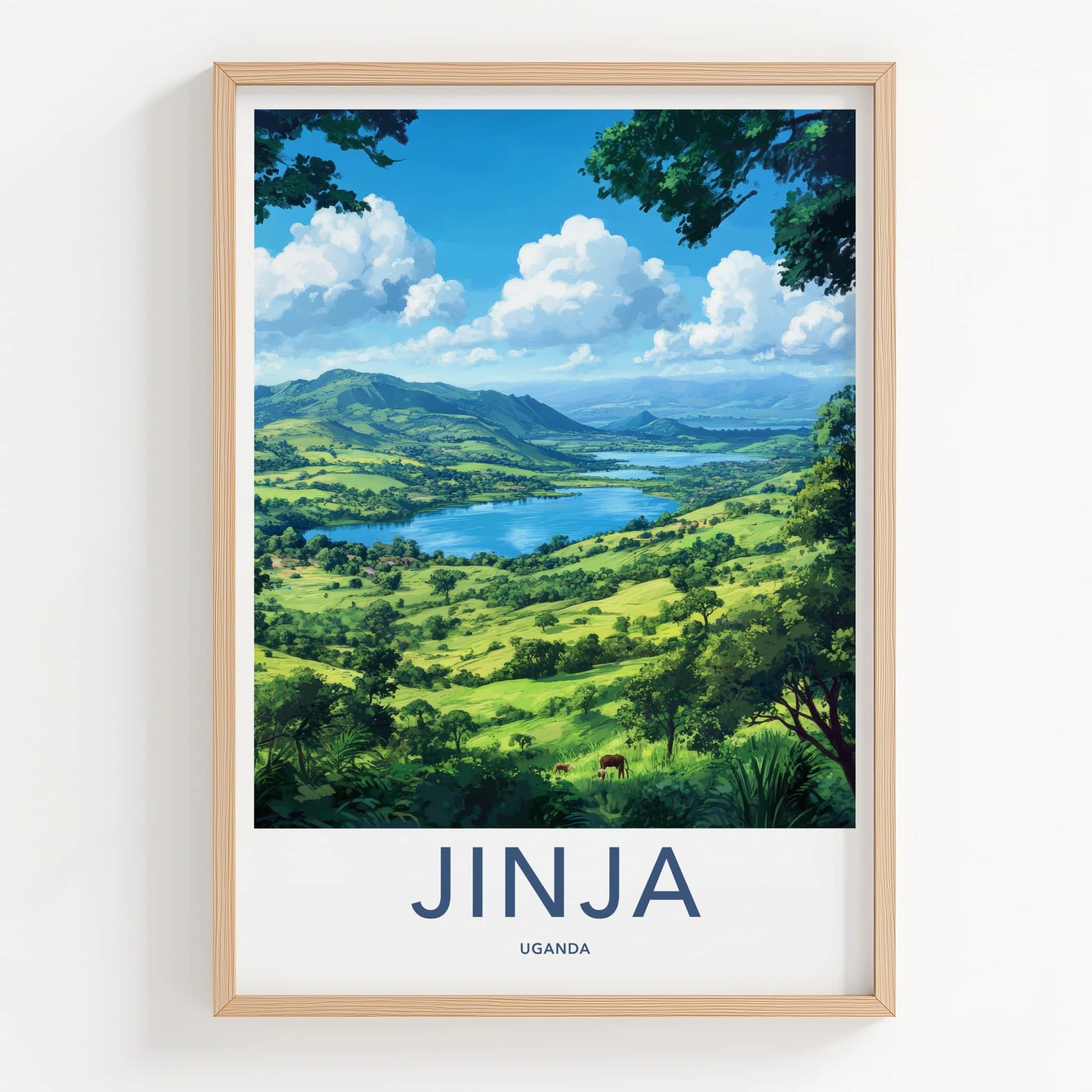 Jinja Poster - Uganda Travel Print - Lush Lake Valley Home Decor