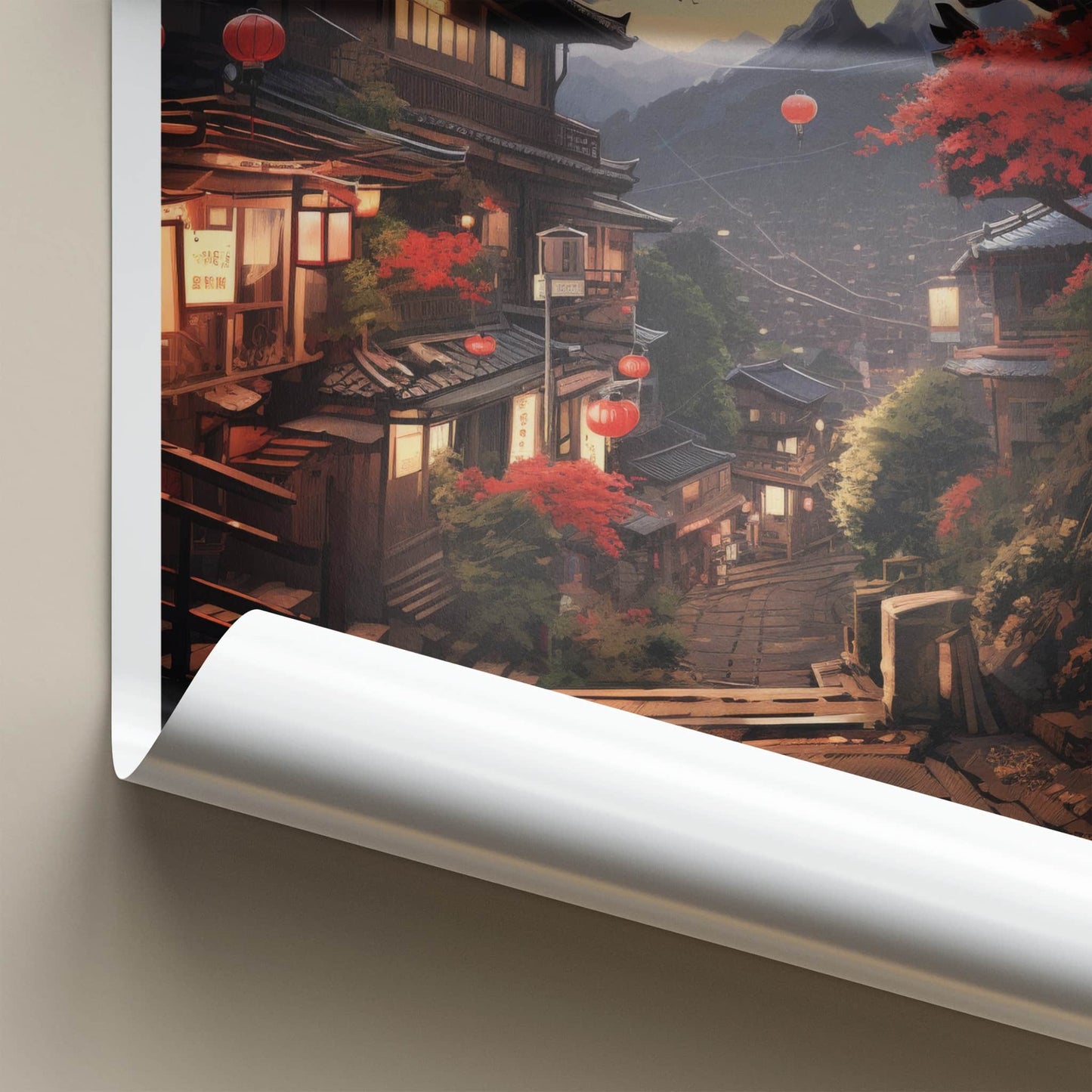 Jiufen Poster - Taiwan Travel Art - Glowing Lantern Pathway Home Decor