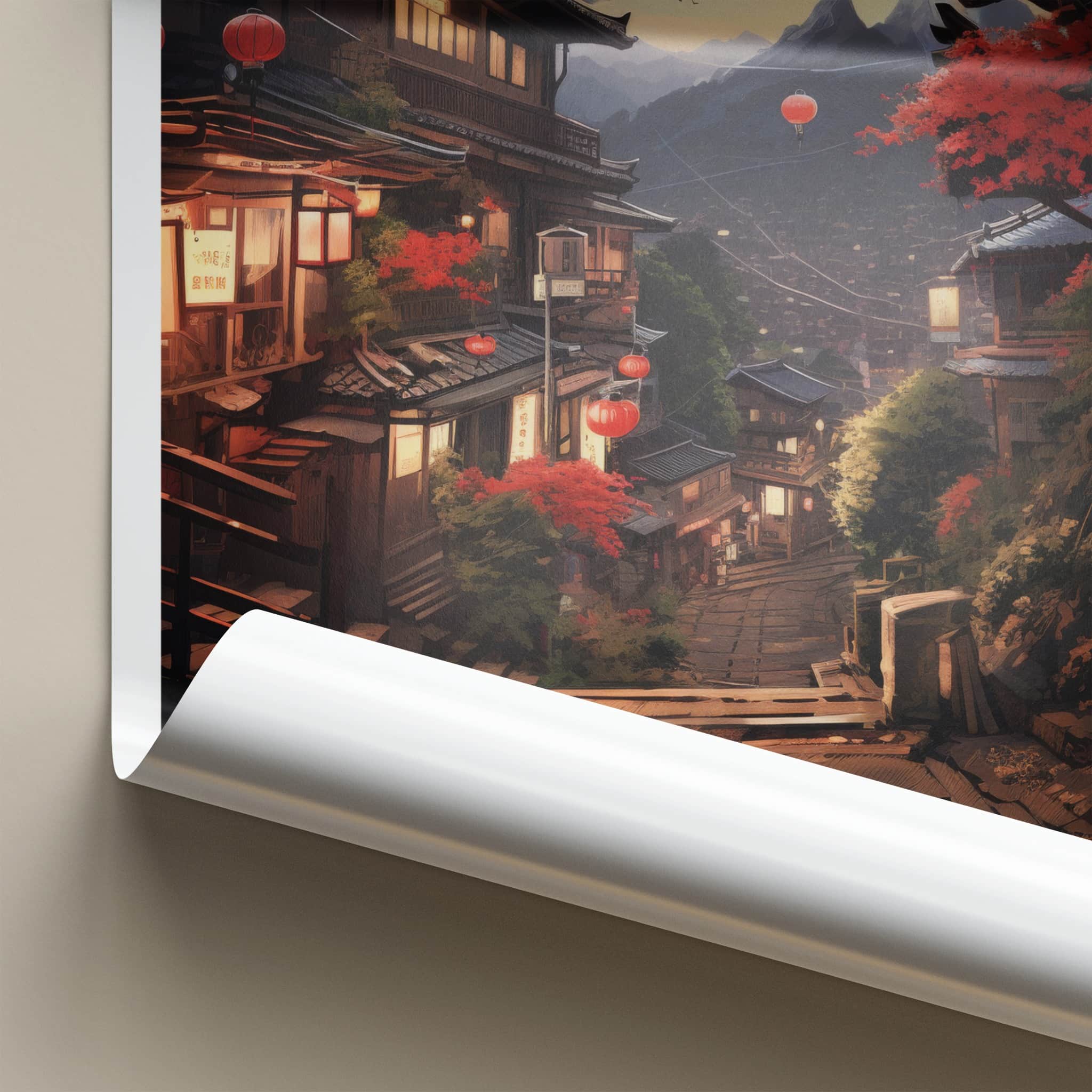 Jiufen Poster - Taiwan Travel Art - Glowing Lantern Pathway Home Decor