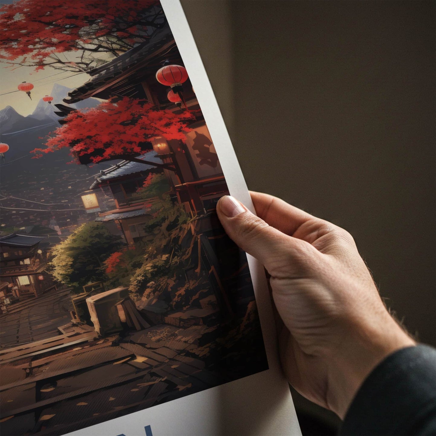 Jiufen Poster - Taiwan Travel Art - Glowing Lantern Pathway Home Decor