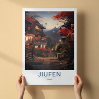 Jiufen Poster - Taiwan Travel Art - Glowing Lantern Pathway Home Decor