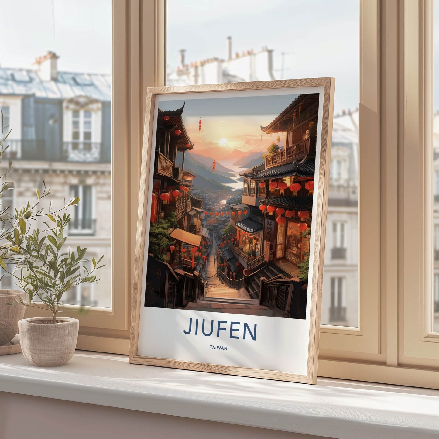Jiufen Poster - Taiwan Travel Art - Hillside Village Sunset Home Decor