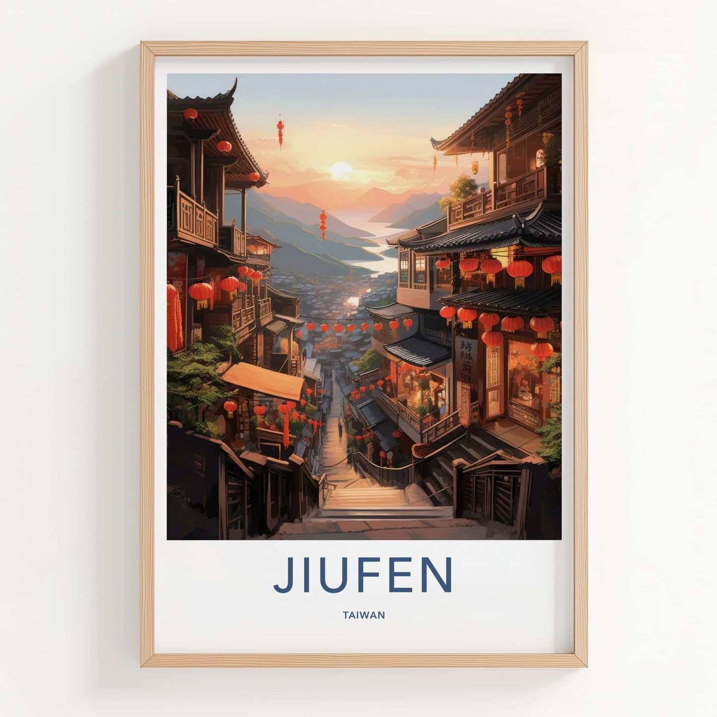 Jiufen Poster - Taiwan Travel Art - Hillside Village Sunset Home Decor