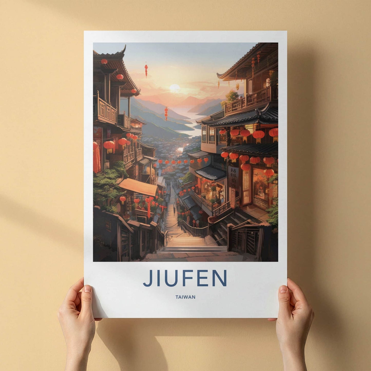 Jiufen Poster - Taiwan Travel Art - Hillside Village Sunset Home Decor