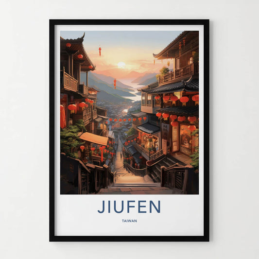 Jiufen Poster - Taiwan Travel Art - Hillside Village Sunset Home Decor