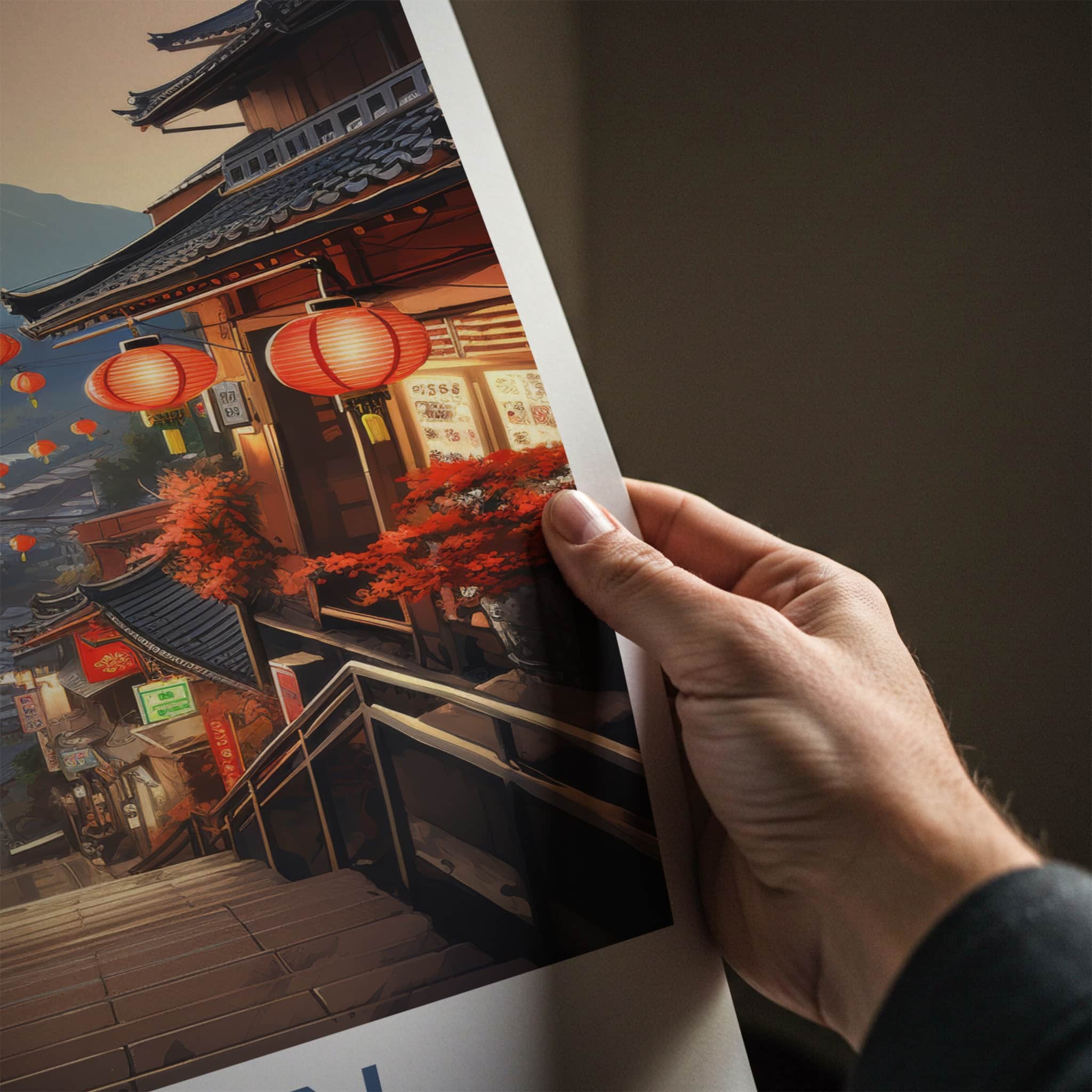 Jiufen Poster - Taiwan Travel Art - Lantern Lit Stairs Home Decor