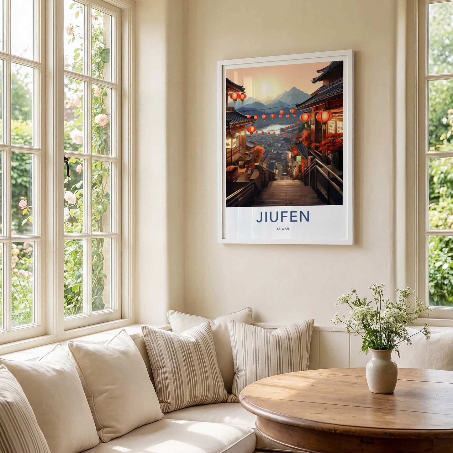 Jiufen Poster - Taiwan Travel Art - Lantern Lit Stairs Home Decor