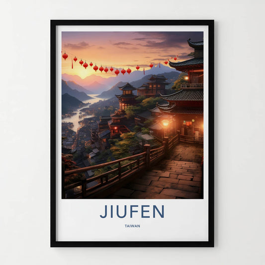 Jiufen Poster - Taiwan Travel Art - Lantern Lit Village Home Decor