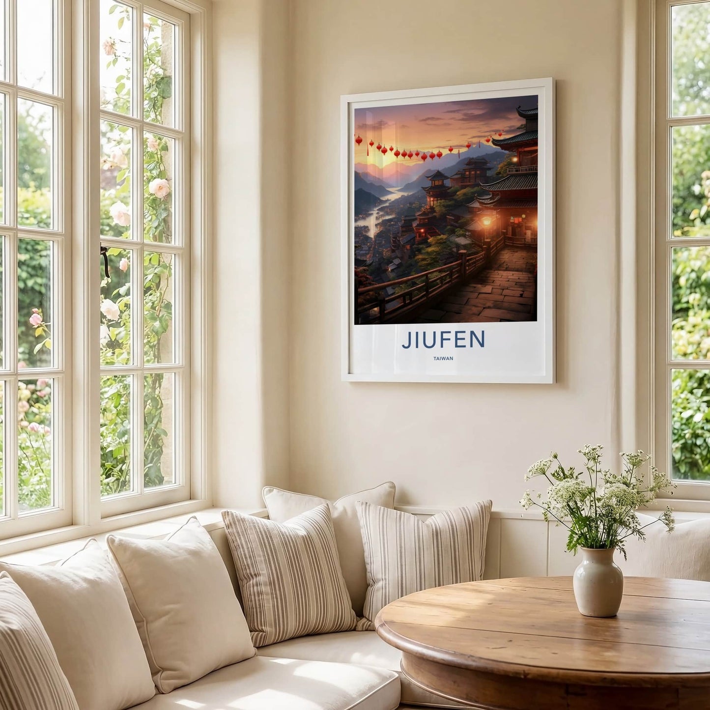 Jiufen Poster - Taiwan Travel Art - Lantern Lit Village Home Decor