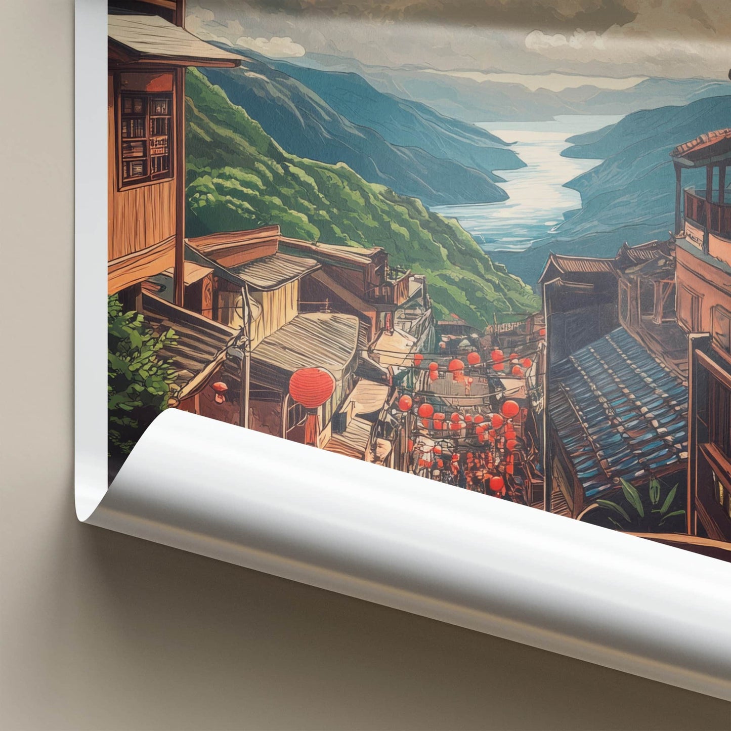 Jiufen Poster - Taiwan Travel Art - Red Lantern Pathway Home Decor