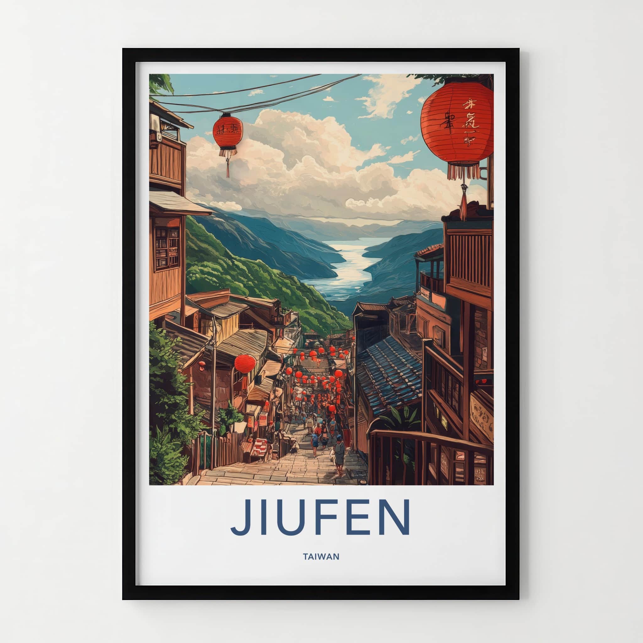 Jiufen Poster - Taiwan Travel Art - Red Lantern Pathway Home Decor