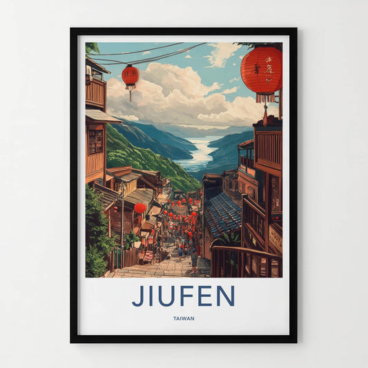 Jiufen Poster - Taiwan Travel Art - Red Lantern Pathway Home Decor