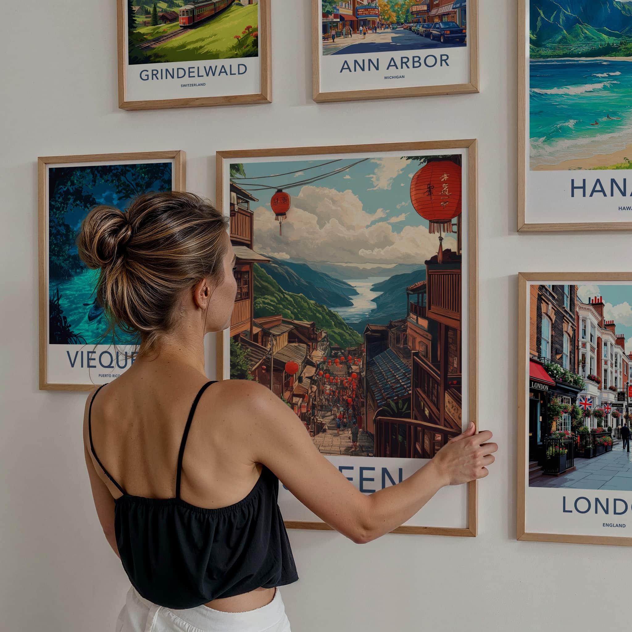 Jiufen Poster - Taiwan Travel Art - Red Lantern Pathway Home Decor