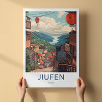 Jiufen Poster - Taiwan Travel Art - Red Lantern Pathway Home Decor