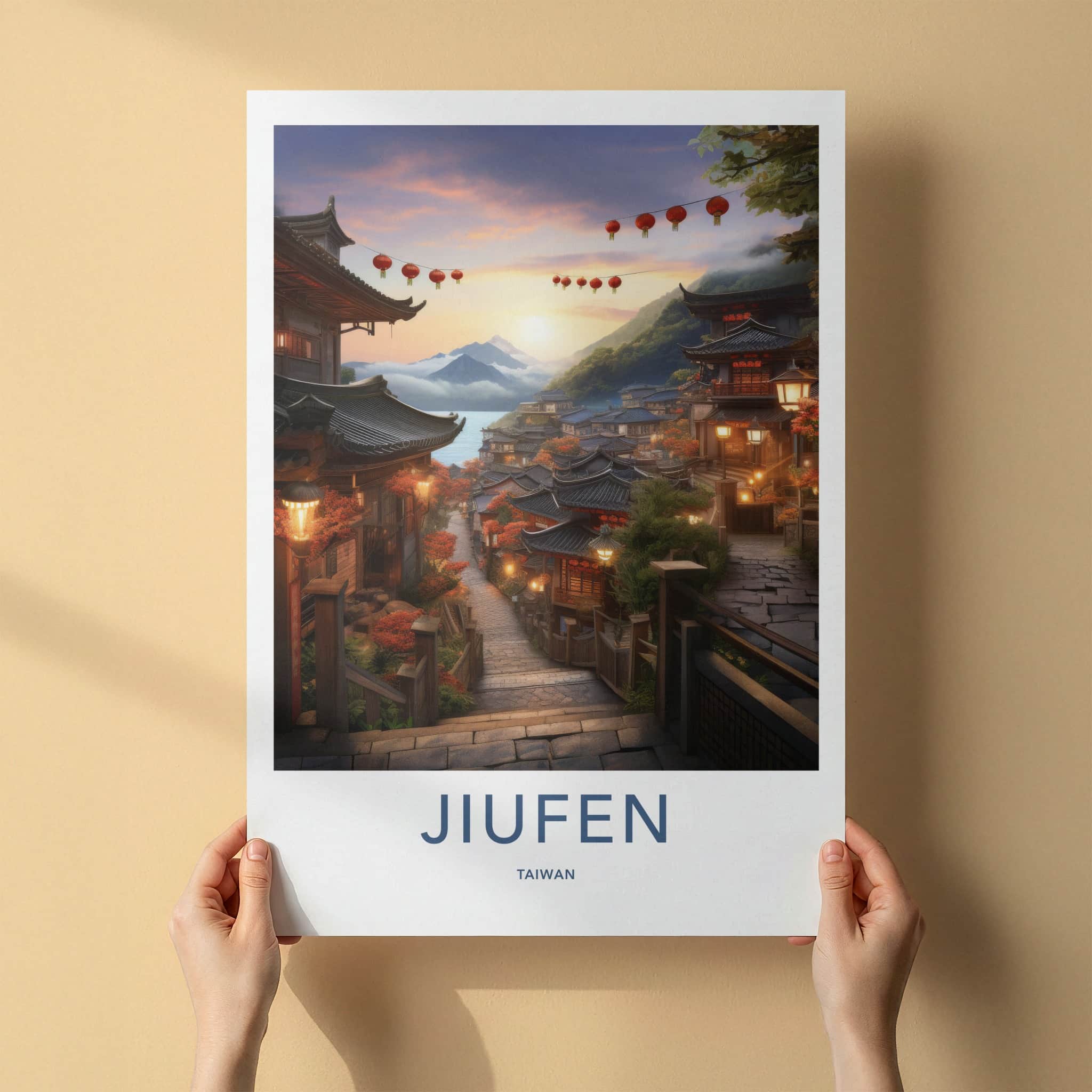 Jiufen Poster - Taiwan Wall Art - Hillside Lantern Village Home Decor