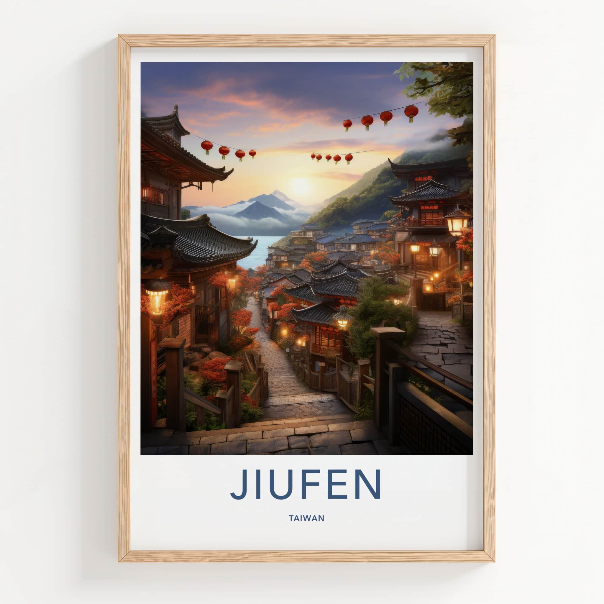 Jiufen Poster - Taiwan Wall Art - Hillside Lantern Village Home Decor
