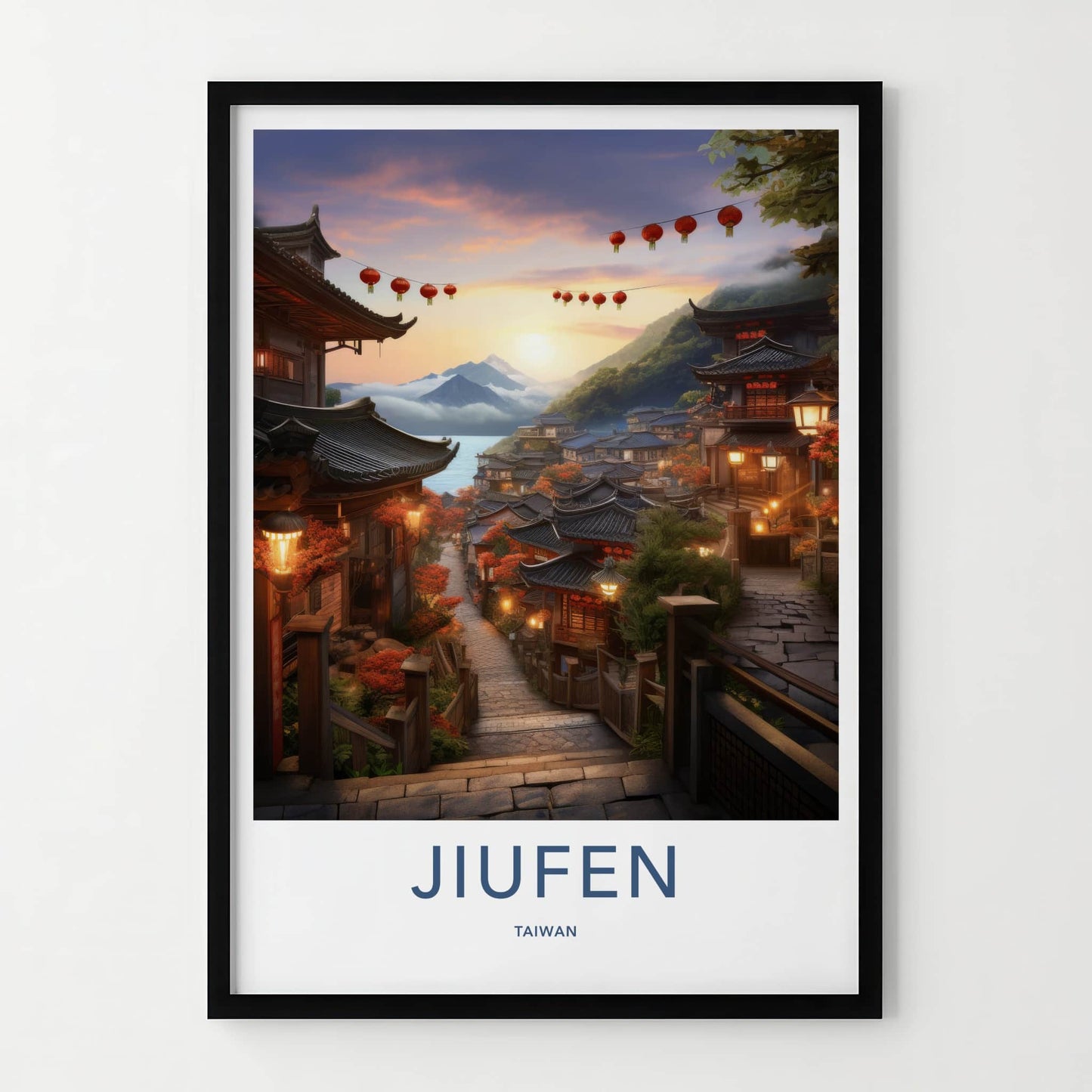 Jiufen Poster - Taiwan Wall Art - Hillside Lantern Village Home Decor