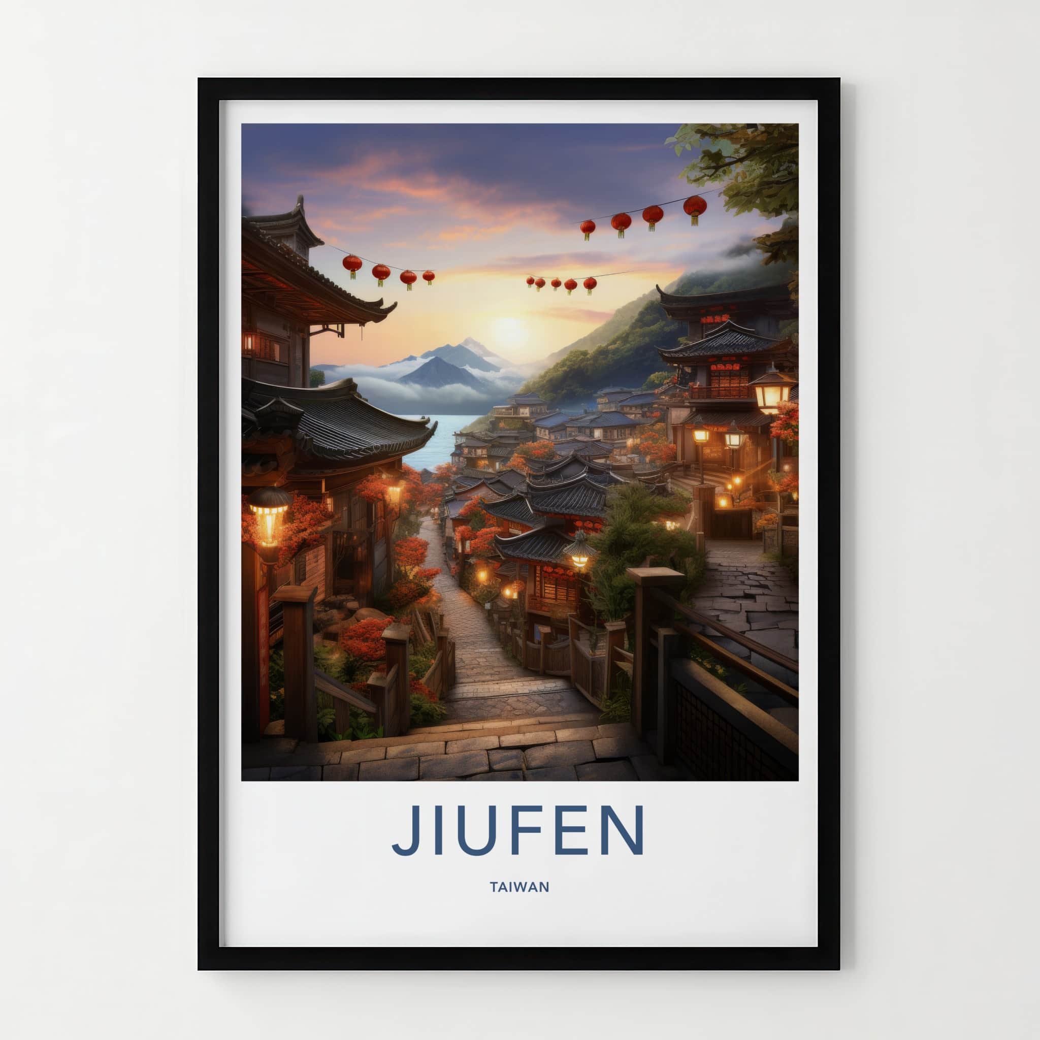 Jiufen Poster - Taiwan Wall Art - Hillside Lantern Village Home Decor