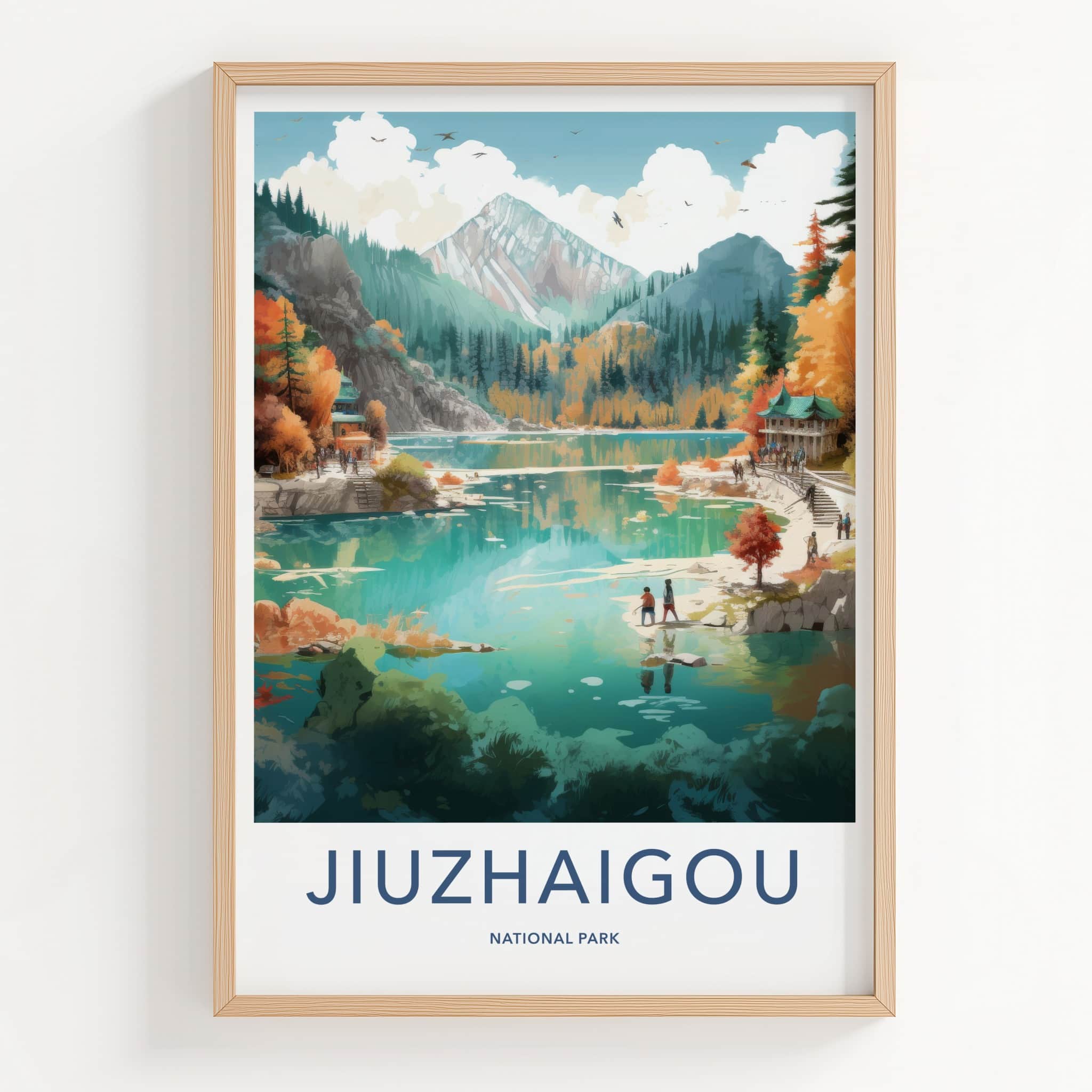 Jiuzhaigou National Park Poster - China Travel Art - Clear Lake Autumn Home Decor