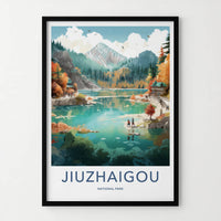 Jiuzhaigou National Park Poster - China Travel Art - Clear Lake Autumn Home Decor