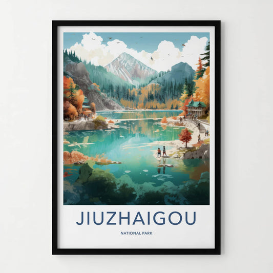 Jiuzhaigou National Park Poster - China Travel Art - Clear Lake Autumn Home Decor