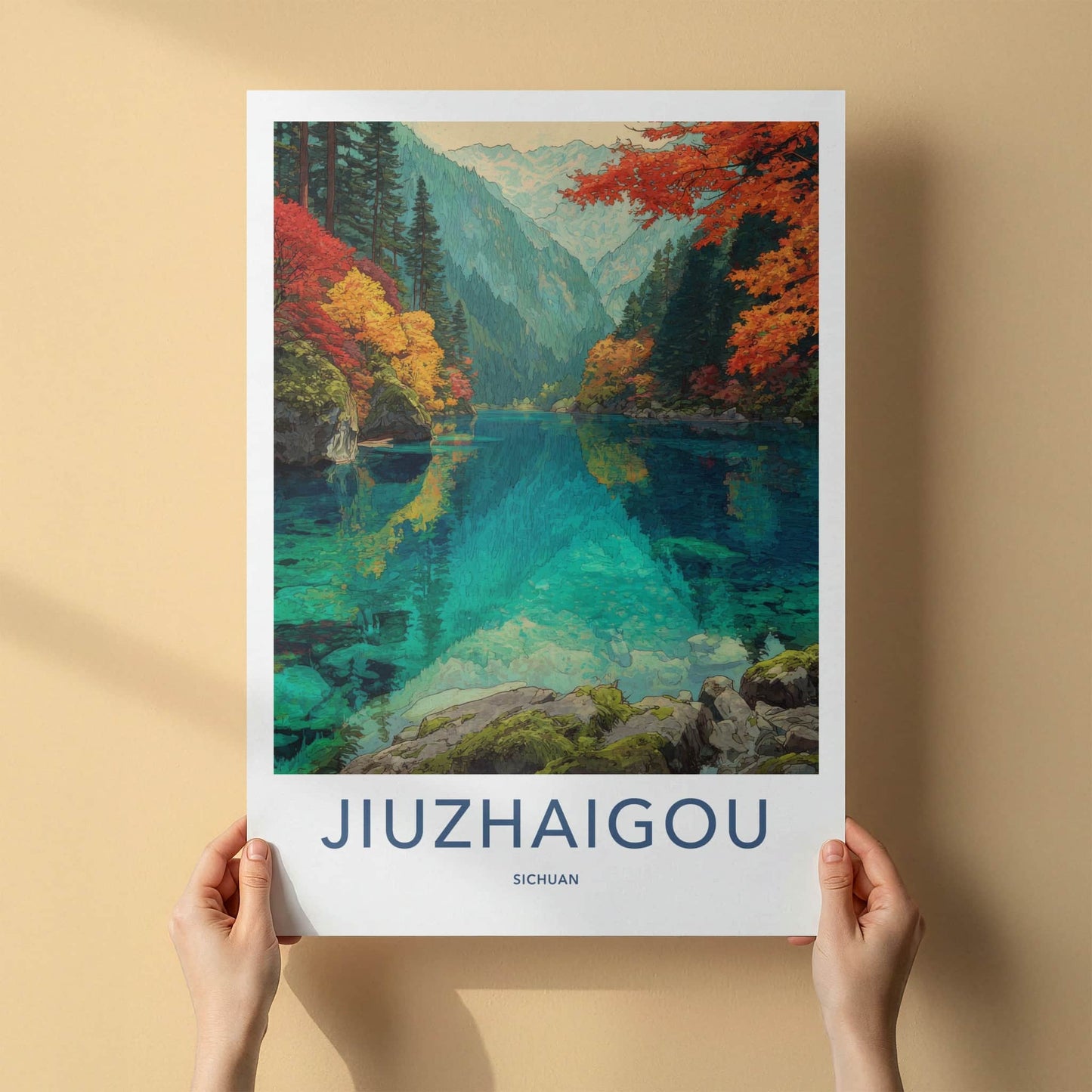 Jiuzhaigou Poster - China Framed Art - Lake Autumn Trees Home Decor