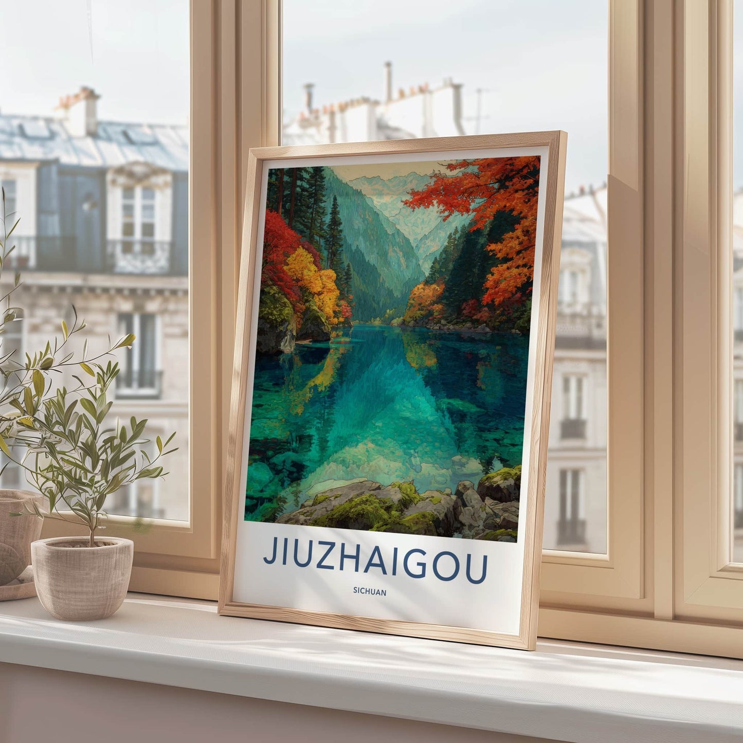 Jiuzhaigou Poster - China Framed Art - Lake Autumn Trees Home Decor