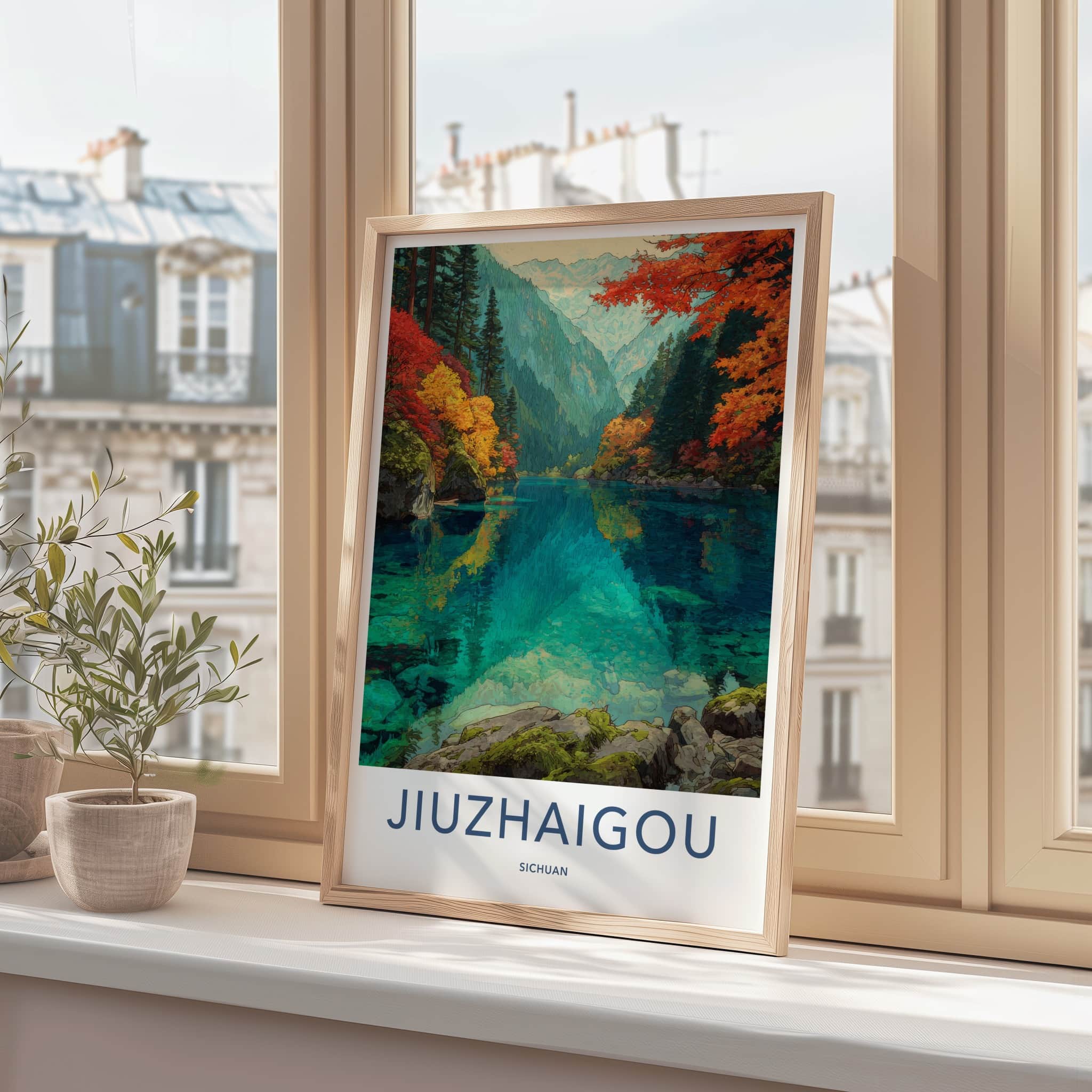 Jiuzhaigou Poster - China Framed Art - Lake Autumn Trees Home Decor
