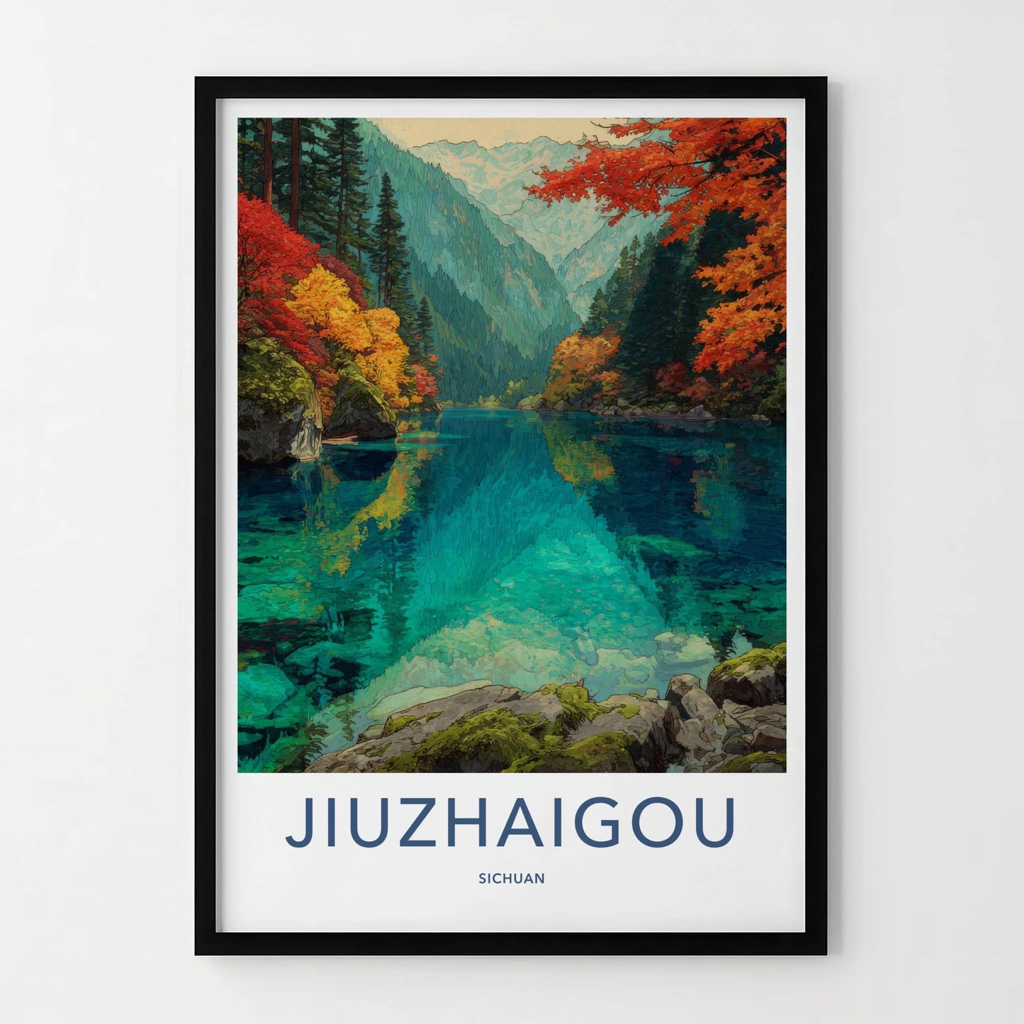 Jiuzhaigou Poster - China Framed Art - Lake Autumn Trees Home Decor