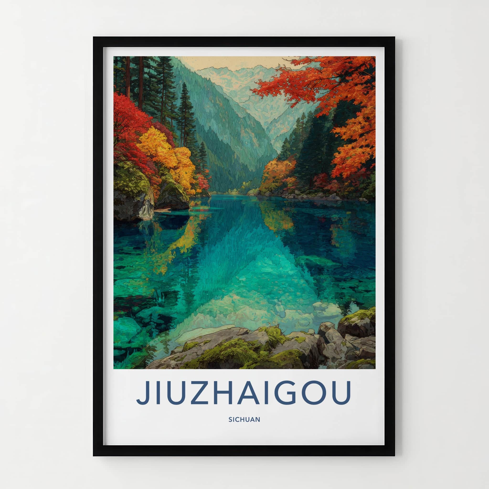 Jiuzhaigou Poster - China Framed Art - Lake Autumn Trees Home Decor