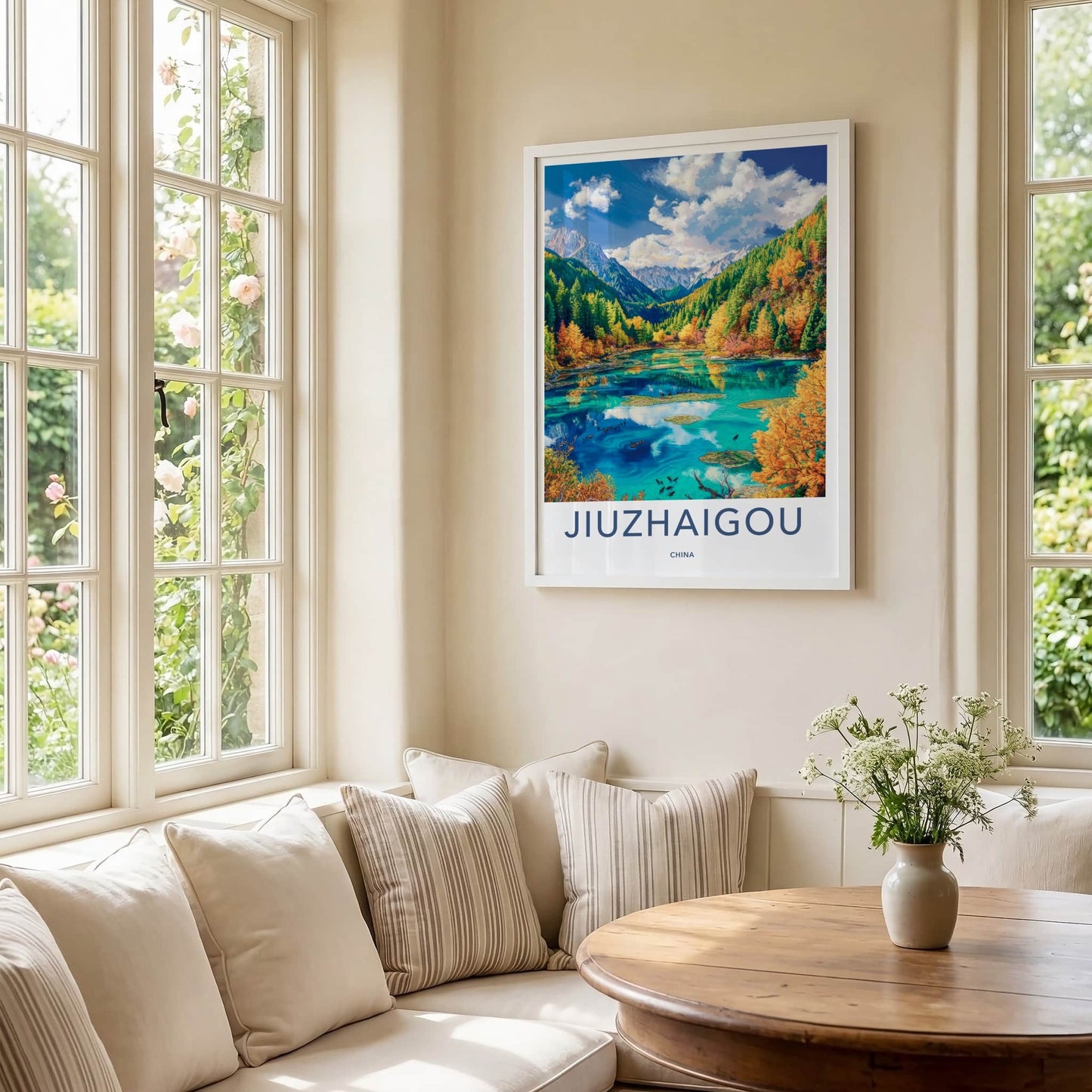 Jiuzhaigou Poster - China Travel Art - Autumn Forest Lake Home Decor
