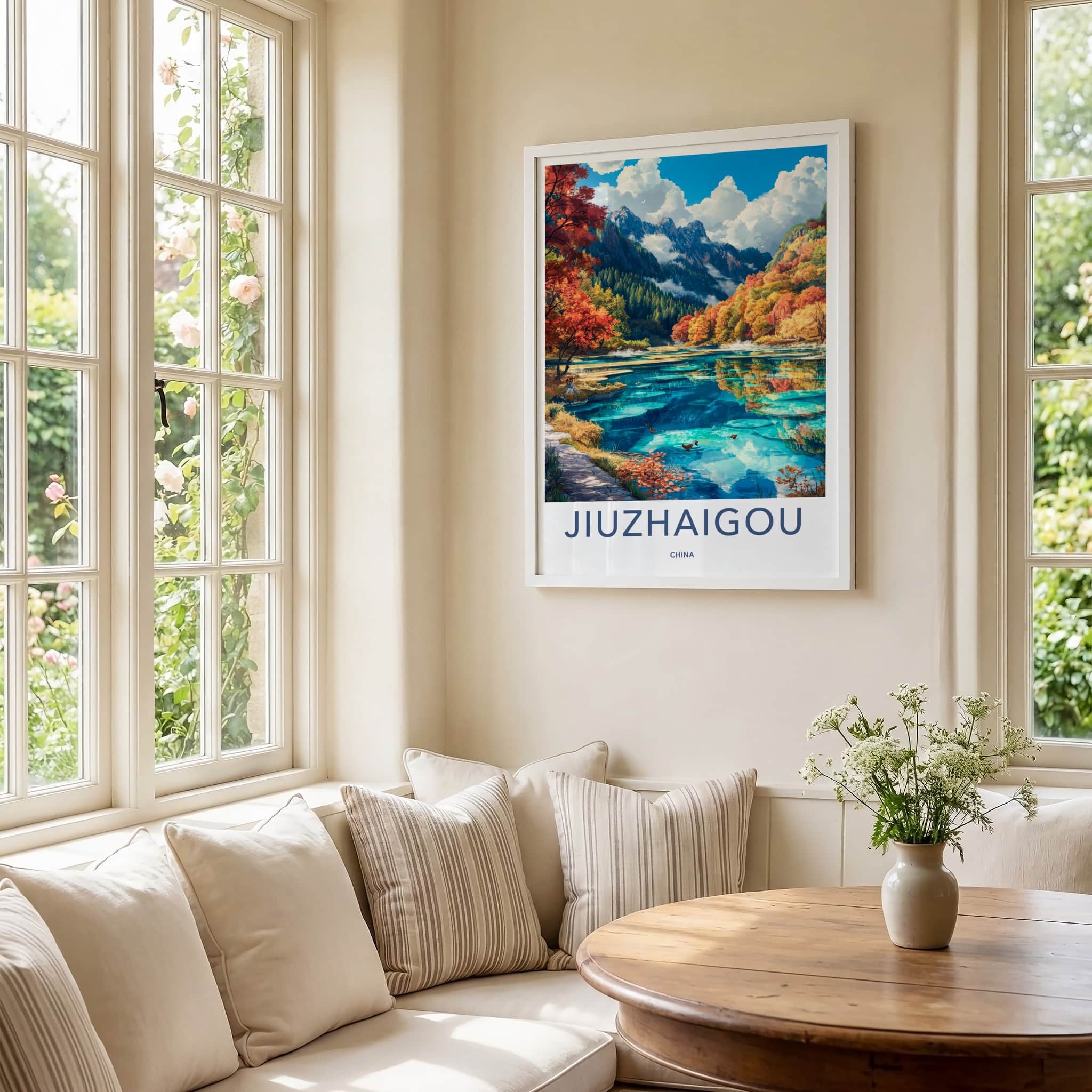Jiuzhaigou Poster - China Travel Art - Autumn Mountain Lake Home Decor