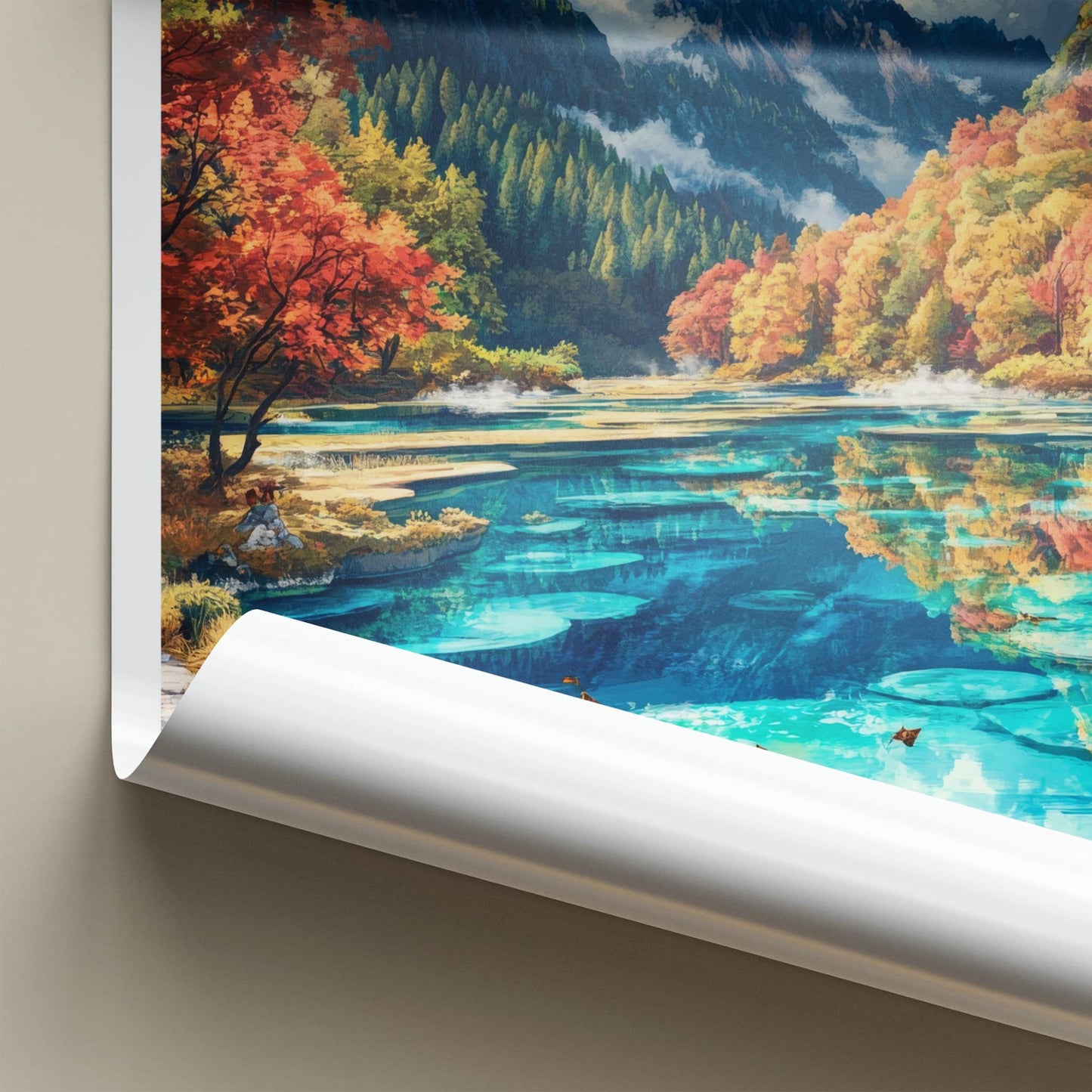 Jiuzhaigou Poster - China Travel Art - Autumn Mountain Lake Home Decor