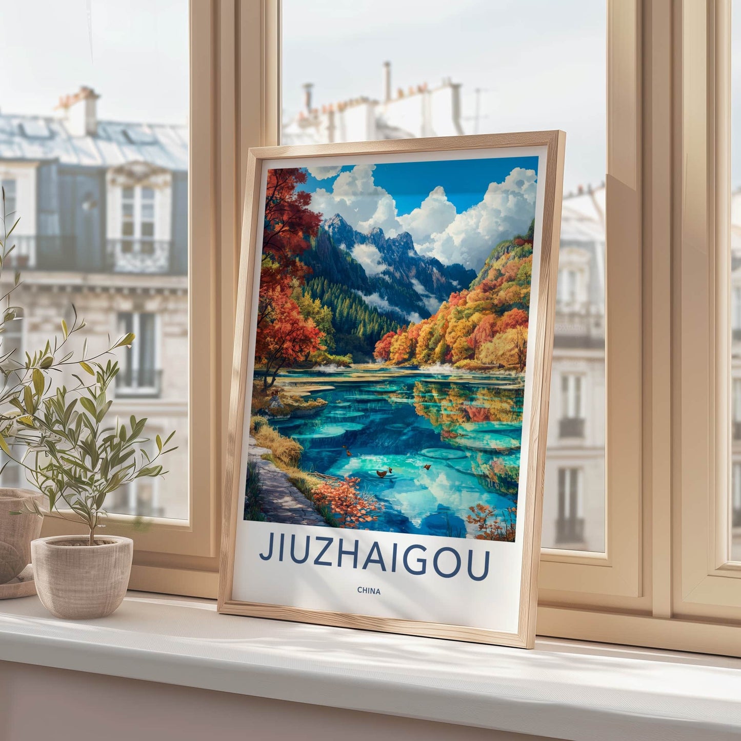 Jiuzhaigou Poster - China Travel Art - Autumn Mountain Lake Home Decor