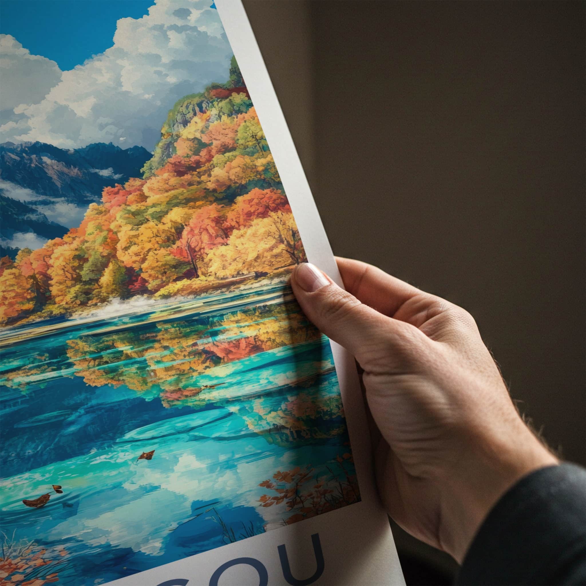 Jiuzhaigou Poster - China Travel Art - Autumn Mountain Lake Home Decor