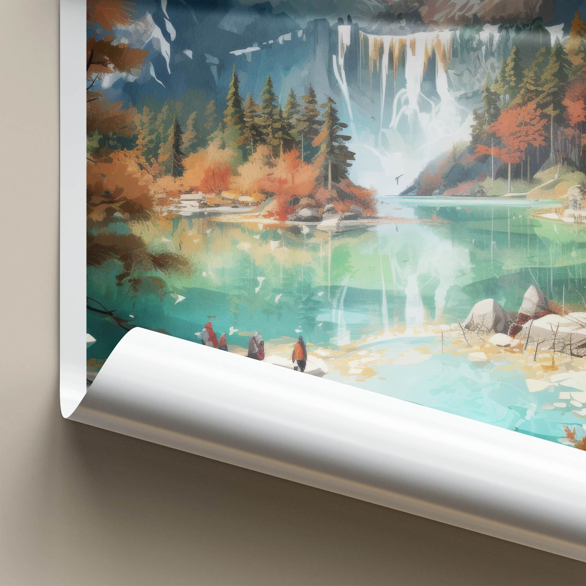 Jiuzhaigou Poster - China Travel Art - Autumn Mountain Waterfall Home Decor
