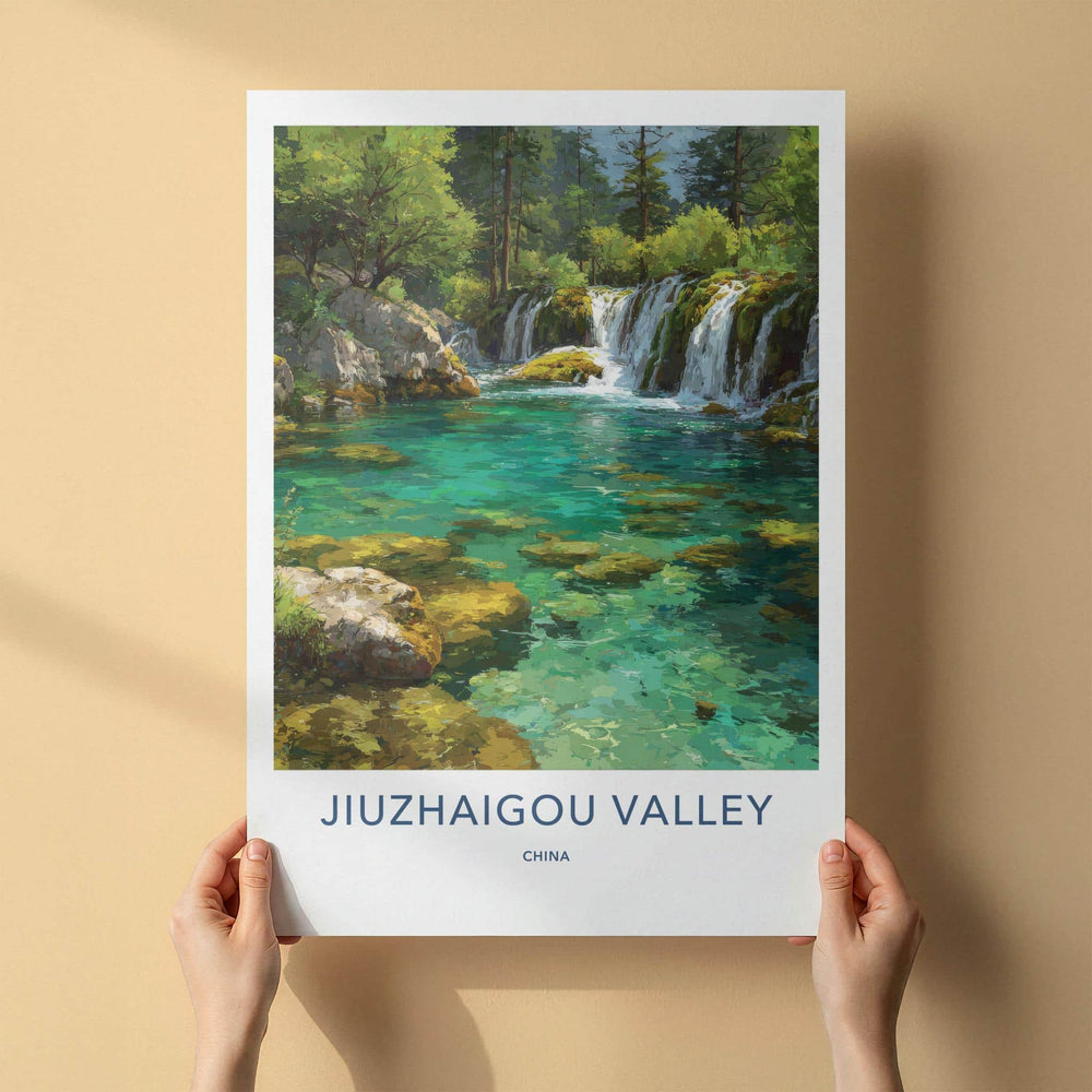 Jiuzhaigou Valley Poster - China Art Print - Turquoise Waterfalls Forest Gift